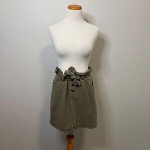 Paper Bag Waist Skirt Olive Green Mini Casual Skirt Size Large